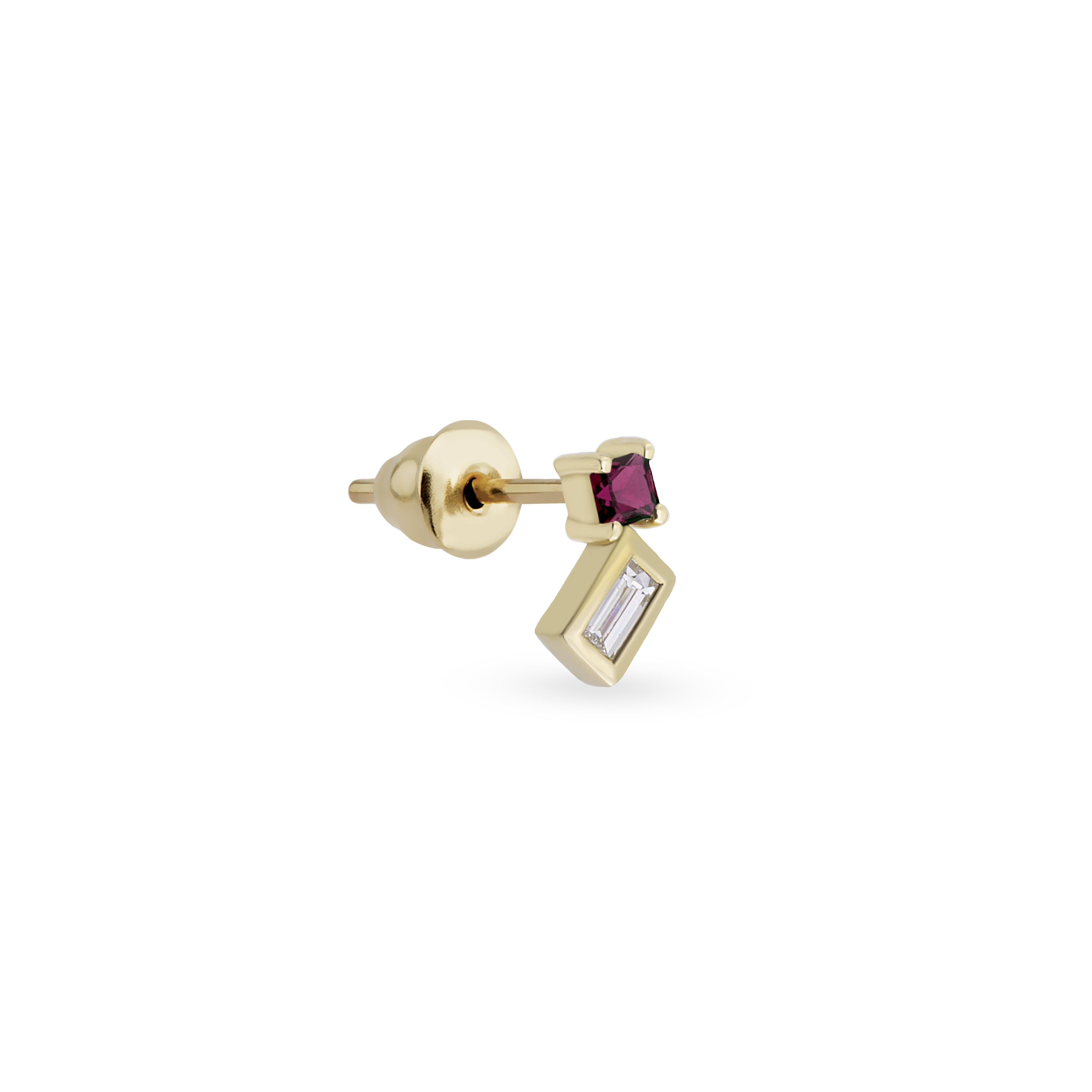 Duo Square Gem Baguette Tekli Küpe