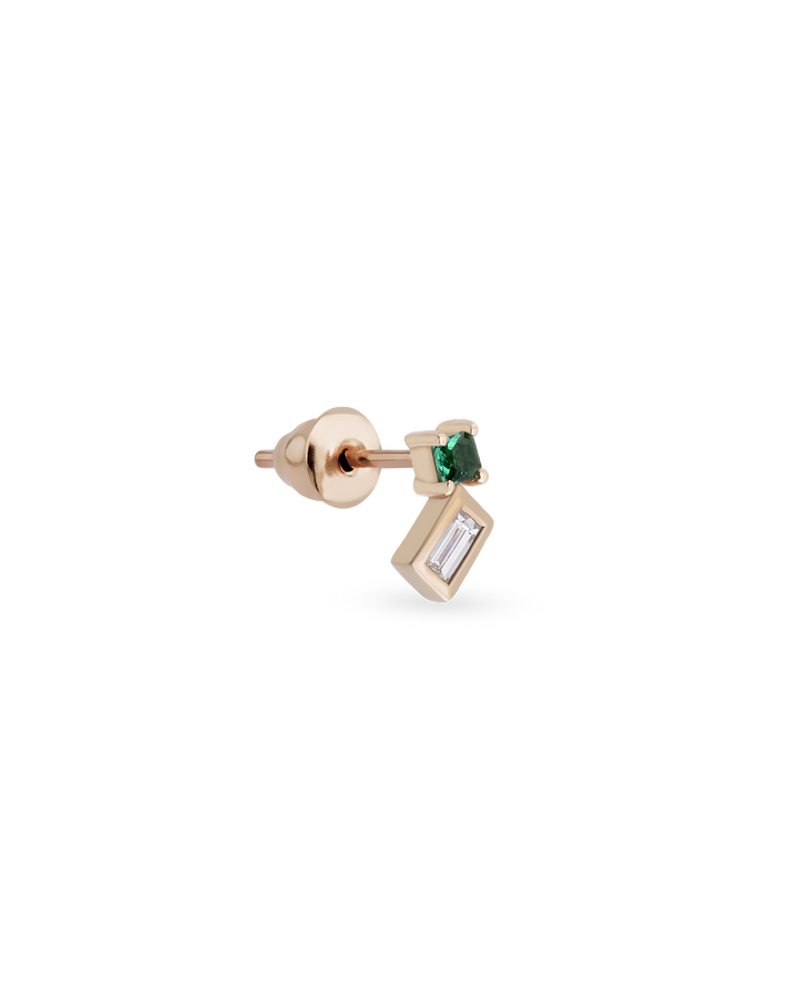 Duo Square Gem Baguette Tekli Küpe